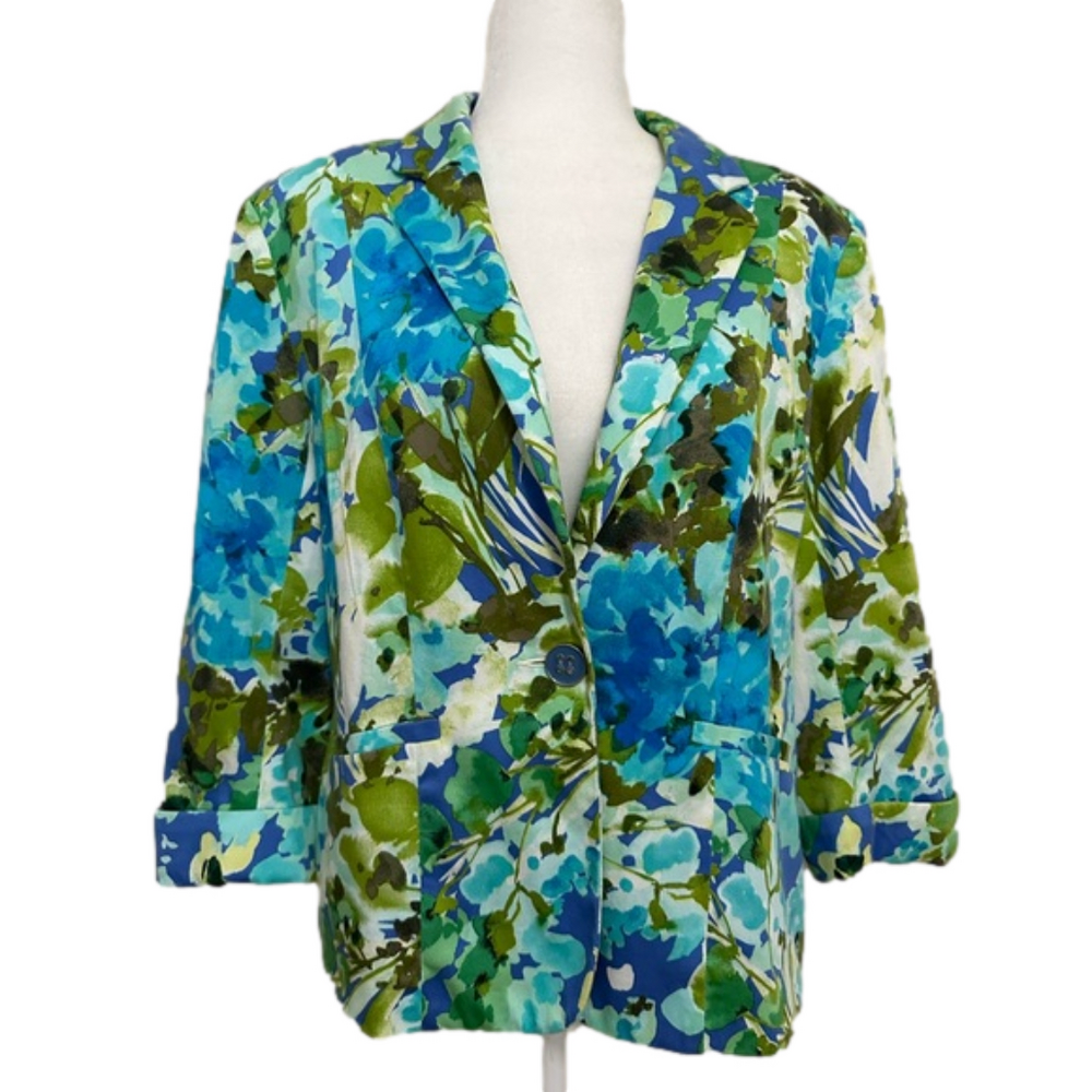 89th & Madison Lined 3/4 Sleeve One-Button Floral Jacket